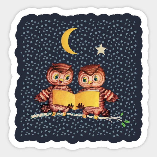 Baby owls reading a bedtime story Sticker by LittleBean